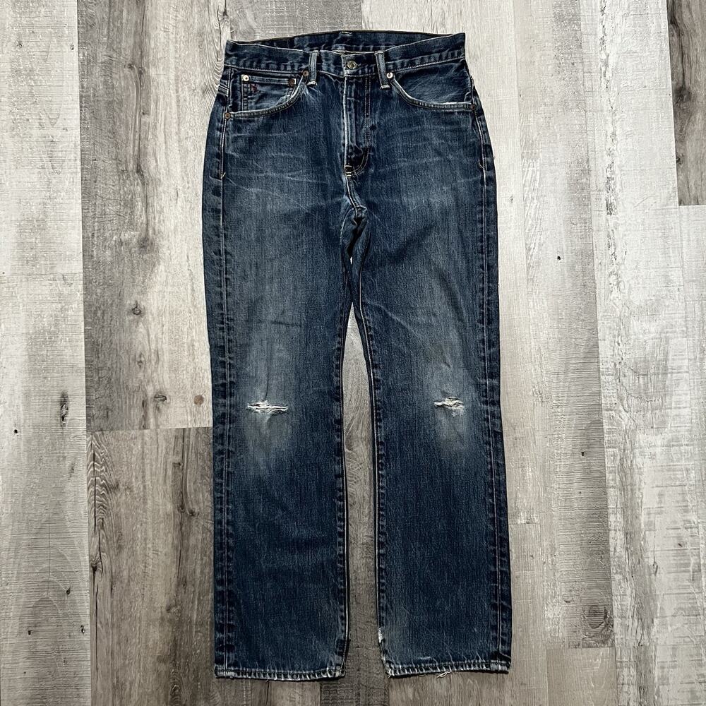 VTG Polo Ralph Lauren Straight Leg Distressed Denim Mens Jeans Dark Faded Fit 32